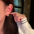 Textured Shell Panel C Hoop Stud Earrings With Polished Metal Details view 2