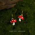 Gold Tone Red White Dot Mushroom Hook Earrings For Women view 1
