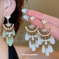 Pastel Leaf Disc Fan Dangle Stud Earrings Jewelry Pair view 2