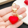 Red Resin Heart Pearl-Look Metal Clasp Dangle Keychain Charm view 2