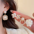 Gold Tone Pearl Flower Rhinestone Stud Earring Multi Style Sets view 4