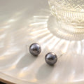 Five Size Gray Pearl Look Classic Round Stud Earrings view 6