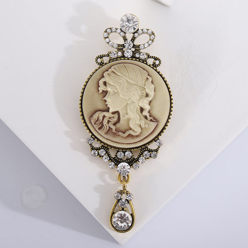 cameo portrait crown drop brooch front view