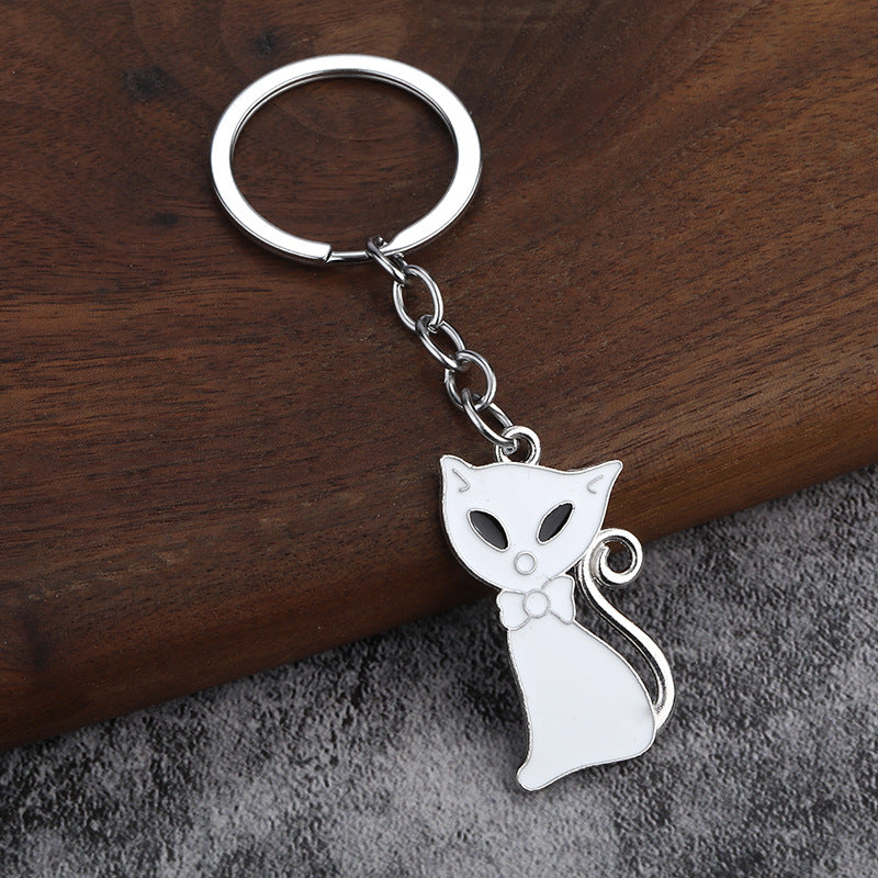 Black and White Cat Couple Metal Keychain Bag Charm