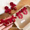 Red Flocked Bow And Flower Stud Earrings - 2 Styles view 3