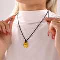 Gold Teardrop Pendant Black Cord Adjustable Long Necklace view 3