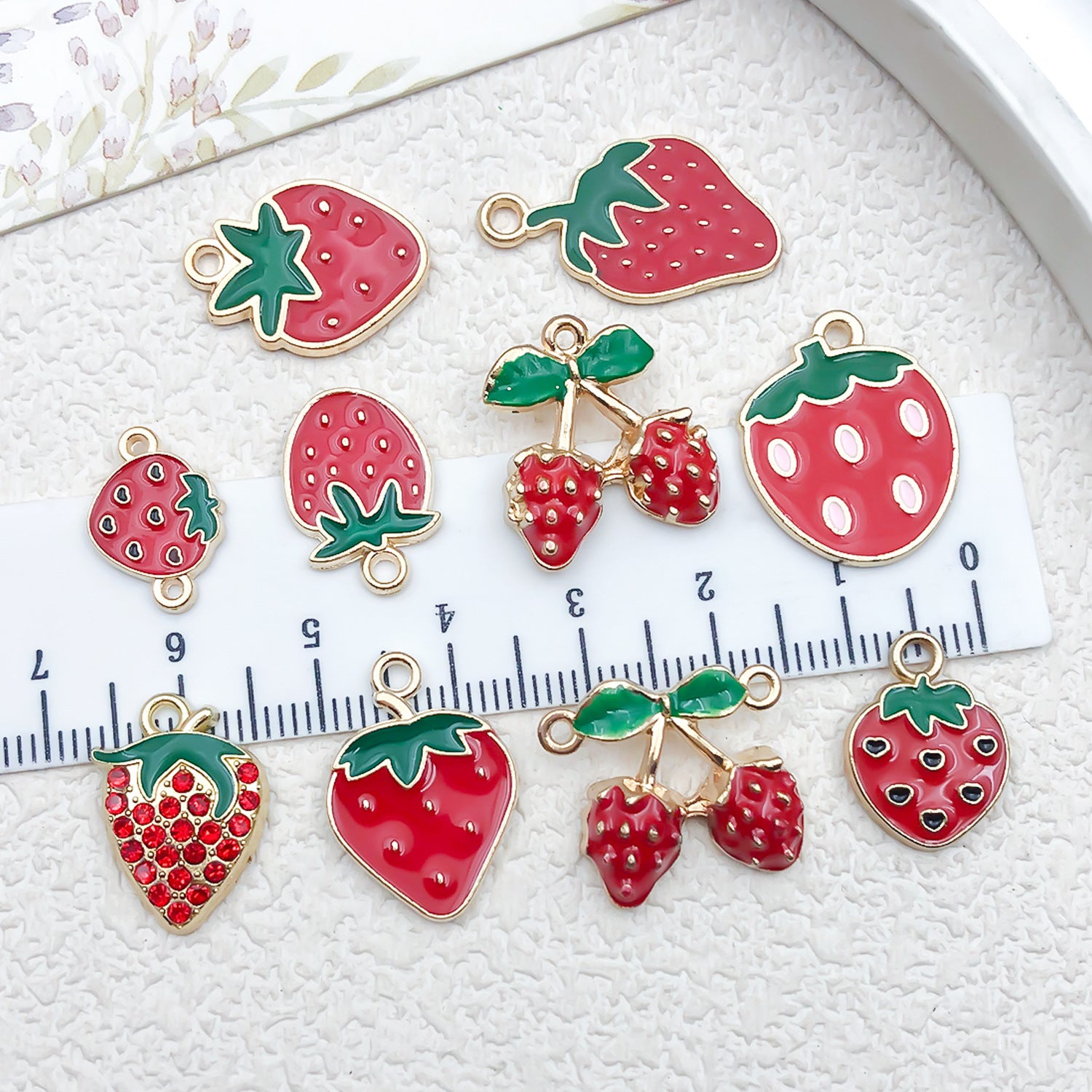 Enamel Zinc Alloy Red Strawberry Fruit Charm Pendant for Earrings Bracelets and Necklaces