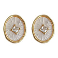 Gold Oval Mother of Pearl Radiating Crystal Stud Earrings view 5