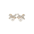 Crystal Bow Stud Earrings With Pearl Drops In Two Styles view 5