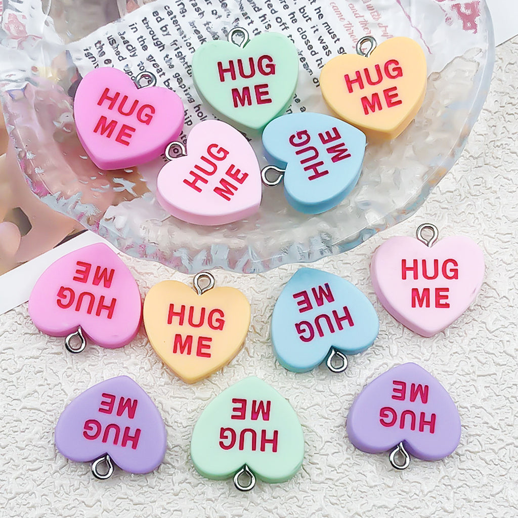 Resin Heart English Letter Tag Charm Pendant for DIY Necklace Earrings Keychain Jewelry