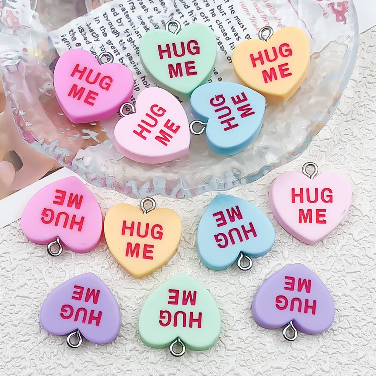 Resin Heart English Letter Tag Charm Pendant for DIY Necklace Earrings Keychain Jewelry