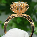 Gold Flower Leaf Clear Round CZ Center Band Accents Ring view 2