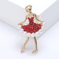 Dancing Ballerina Girl Brooch Pearl Skirt Rhinestone Dress Pin view 3