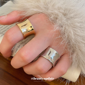 Wide Polished Open Cuff Metal Rings Gold and Silver Tone
