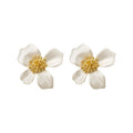 White Flower Stud Earrings with Gold Tone Centers with Decorative Details view 5
