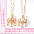 Gold Tone Ornate Cabochon Pendant Necklaces with Teardrop Crystals view 5