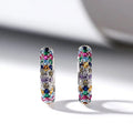 Silver Tone Multicolor Pave Clear Huggie Hoop Earrings view 4