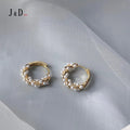 Gold Tone Huggie Hoop Earrings With White Pearl Cluster Wrap view 3