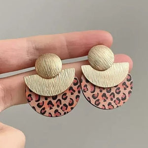 Half-Disc Drop Earrings, Gold-Tone Leopard or Silver-Tone Leaf
