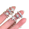 Silver Ocean Starfish Shell Open Rings Blue Crystal Set view 5