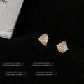 Gold Curved Pavé Crystal Stud Earrings Fan Shape Pair view 1