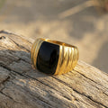 Black Enamel Striped Band Ring Gold Steel Multi Size view 3