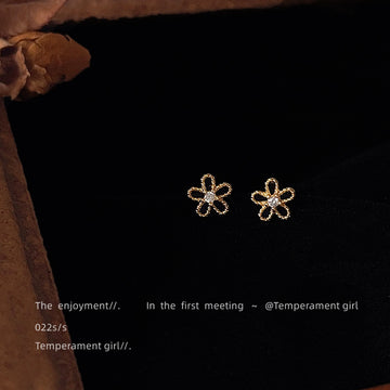 Gold Tone Open Five Petal Flower Mini Stud Earrings For Women