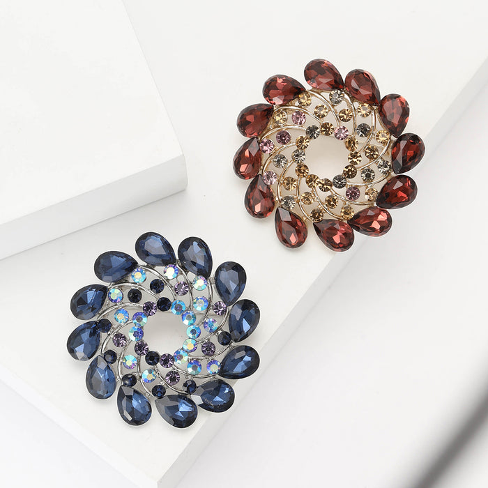 Spiral Crystal Wreath Brooch in Brown or Navy Blue Stones