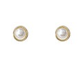 Gold Tone Open Circle White Pearl Stud Earrings Metal Frame view 5