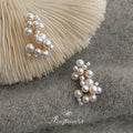 White Pearl Cluster Stud Earrings Multi Size Gold Base view 4