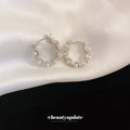 Silver Tone Crystal and Pearl Look Hoop Earrings Jewelry view 2