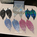Crystal Leaf Fringe Earrings in Five Color Options view 3