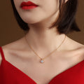 Round Solitaire Zircon Pendant Necklace in Three Metal Tones view 6