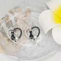 Alloy Heart Drop Earrings, Black and Silver-Tone Cats, 37 mm view 2