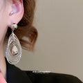 Silver Tone Layered Teardrop Metal Earrings Jewelry view 3