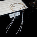 Double Layer Open Arm Cuff Rhinestone Tassel Two Colors view 6