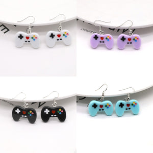 Colorful Video Game Controller Drop Earrings with Silver Tone Hooks