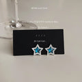 Silver Tone Blue Star Clear Stone Halo Stud Earrings For Women view 2