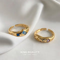 Gold Open Adjustable CZ Rings Blue And Multicolor Purple view 1