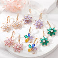 Gold Tone Crystal Petal Flower Hook Earrings in Five Colors view 1