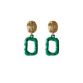 Green Enamel Hollow Square Drop Earrings Gold Textured Stud view 5