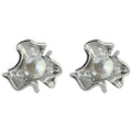 Silver Irregular Crumpled Flower Pearl Center Stud Earrings view 5