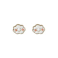 White Enamel Smiling Cloud Stud Earrings Pink Cheeks view 5
