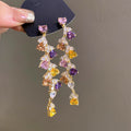Long Multicolor Crystal Floral Cascade Stud Earrings view 4