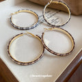 Plaid Fabric Covered Round Hoop Statement Earrings view 4