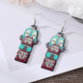 Silver Tone Colorful Printed Acrylic Mask Hook Earrings in Six Designs view 8