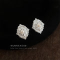 Silver Textured Floral Stud Earrings Pearl Center Pair view 4