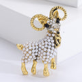 Pearl Crystal Ram Brooch in Gold and Silver Tones Lapel Pin view 2