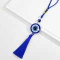 Round Evil Eye Glass Disc Pendant Tassel Keychain Gold Tone view 6