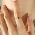 Gold Thin Band Marquise Zircon Ring Clear Or Green Stone view 7